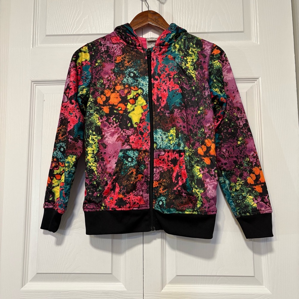 Kids 12-13 Neon Graffiti Zip Hoodie Colorful Streetwear Art Print Jacket
